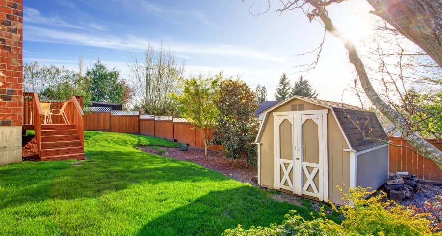 Fenced backyard with storage shed in Gainesville